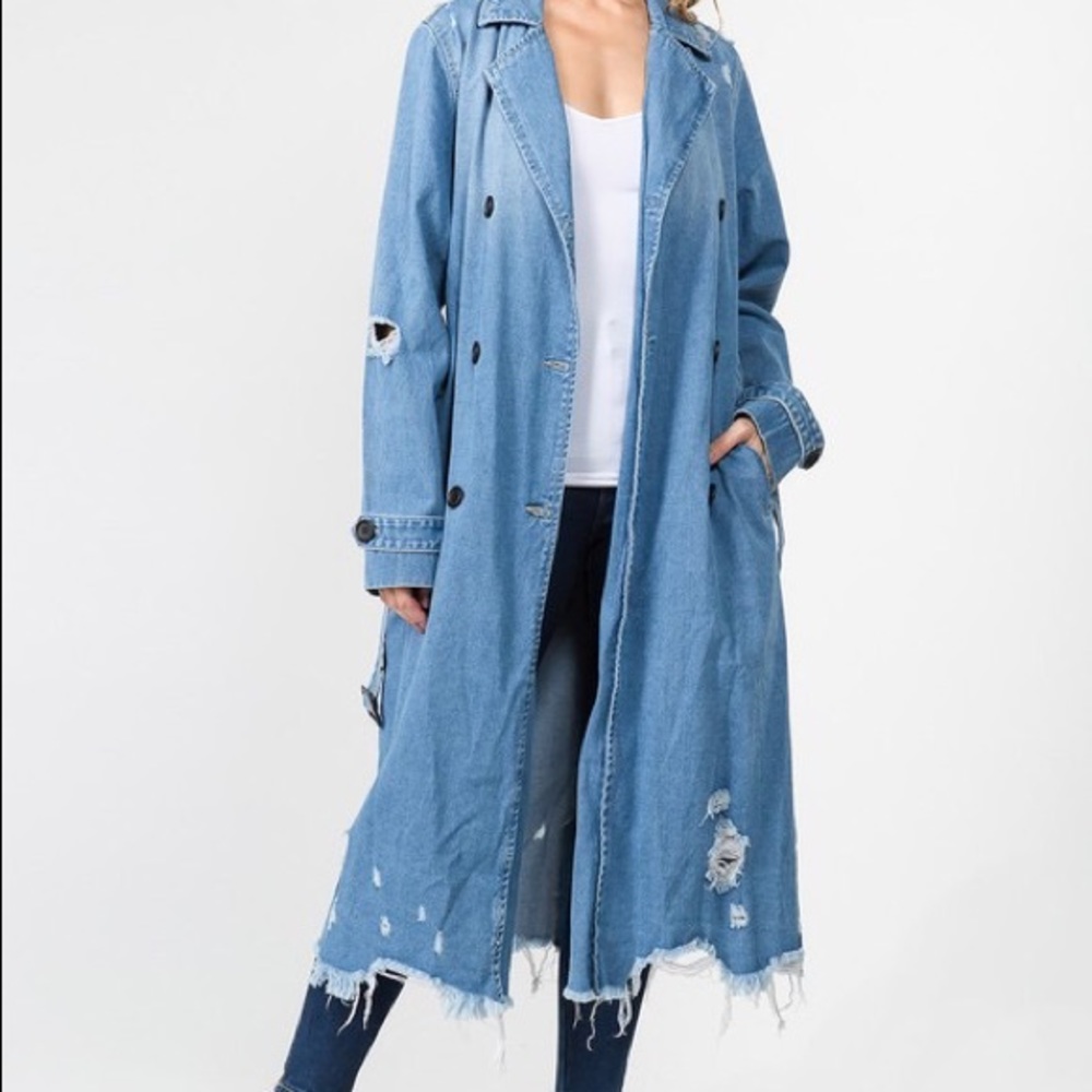 DENIM TRENCH COAT LONG JACKET
